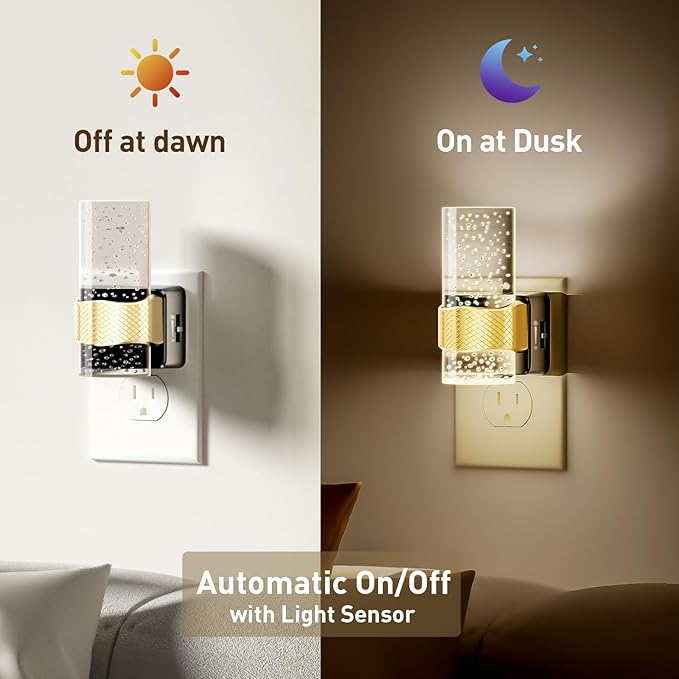 Night Lights Plug into Wall: Led Dimmable Night Lights with Auto Dusk to Dawn Sensor - 2 Pack 3000K Arylic Nightlight with Adjustable Brightness for Bedroom Bathroom Hallway Indoor Home Decor