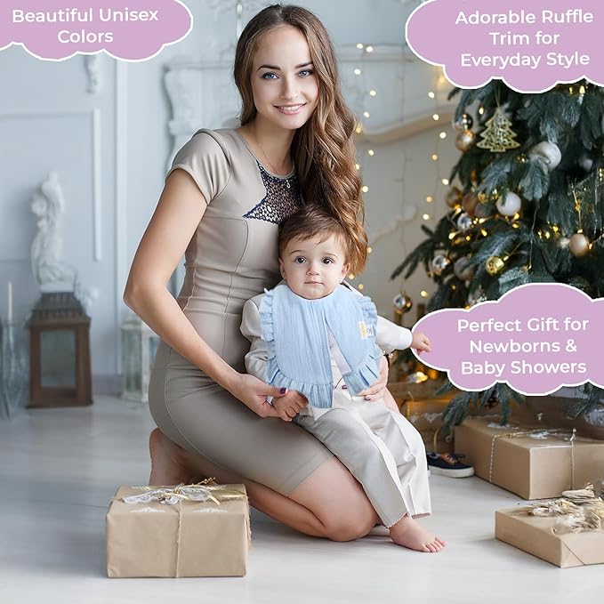 usakinon® 100% Organic Muslin Cotton Baby Bibs 2 Pack – Soft, Absorbent & Safe Newborn Essentials, CPC Certified