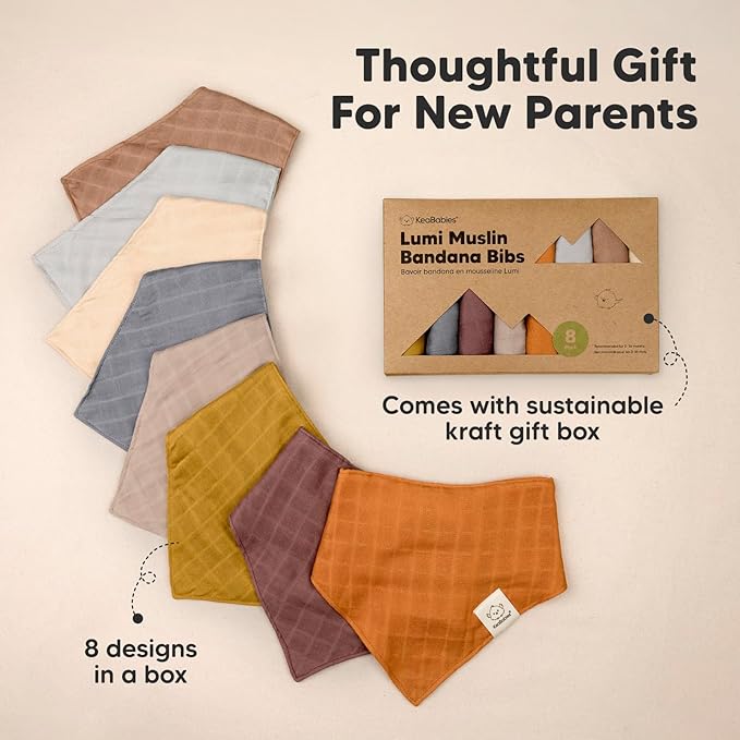 8-Pack Muslin Baby Bibs for Boys, Girls - Muslin Bandana Drool Bibs for Baby Girl & Boy, Drooling Newborn, Teething Toddler, Infant 0-36 Months, 100% Cotton Extra Absorbent & Soft (Spice)