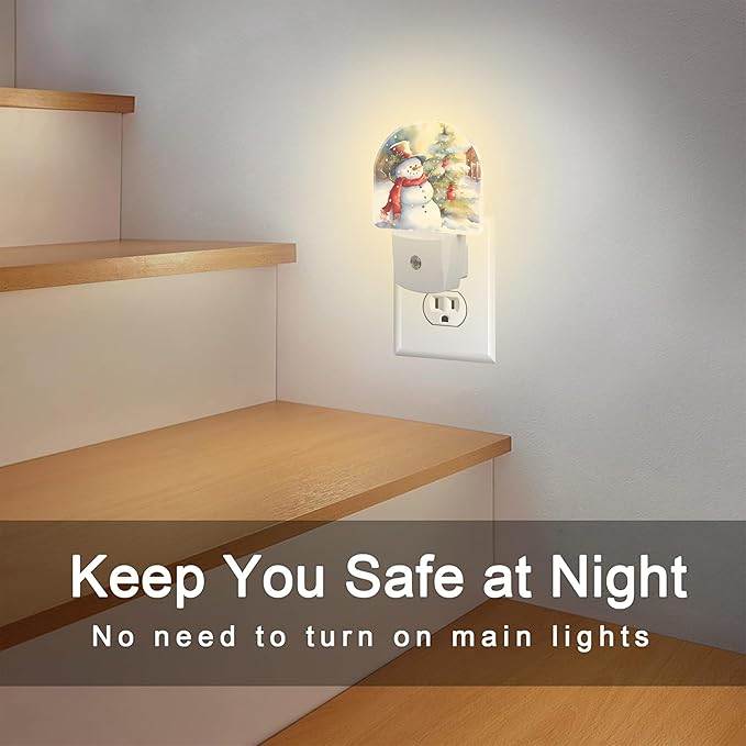 Cute Snowman with Christmas Tree Night Light Plug into Wall, Winter Xmas Snowman Dusk to Dawn Night Light Plug in,0.5w Energy Saving Sleep Friendly NightLight for Kids Boys Girls Home Decor