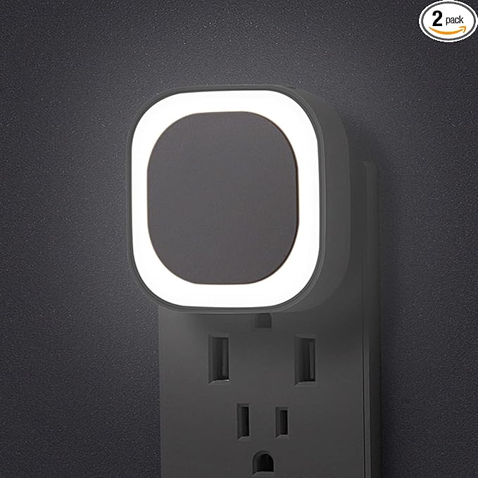 2 Pack Daylight White Night Light, Gentle Eye-Care with Dimmable Wide-Glow & Indirect Reflection, Auto Dusk to Dawn Sensor, Plug in for Kitchen Counter, Garage Workshop, Laundry, Hallway