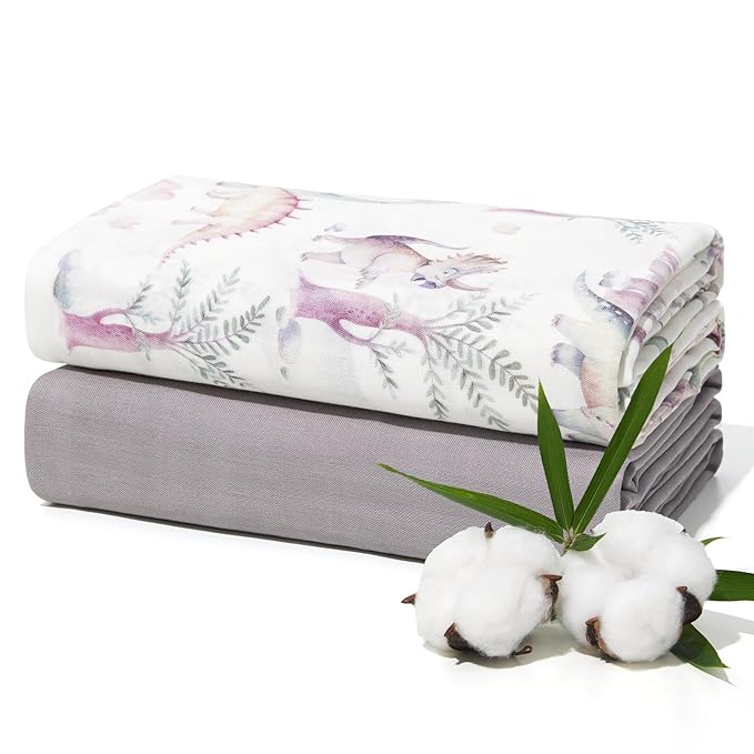 Momcozy Muslin Swaddle Blankets, Ultra Soft Neutral Registry Essentials, Jungle Dinosaur, Breathable Large 47'' x 47'' Newborn Boys Girls Receiving Blanket