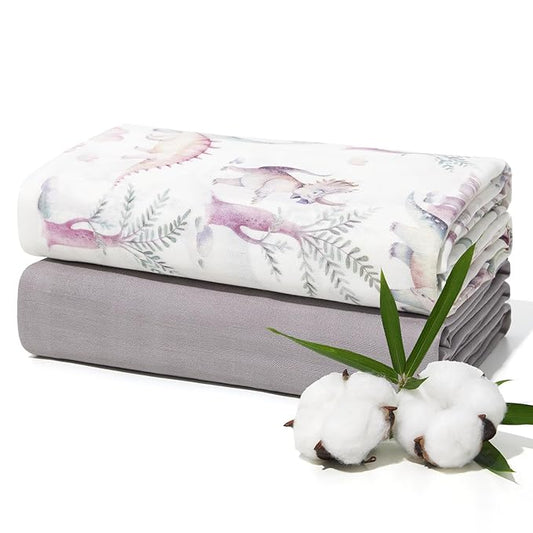 Momcozy Muslin Swaddle Blankets, Ultra Soft Neutral Registry Essentials, Jungle Dinosaur, Breathable Large 47'' x 47'' Newborn Boys Girls Receiving Blanket
