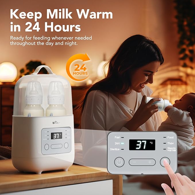 Bear Bottle Warmer, Baby Double Bottles Heater Breastmilk Food Warmer for New Born Twins, with Temp Control 24H Water Bath Warming, Fast Heating Steaming Thaw Multifunctional