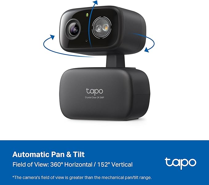 Tapo 2K 3MP Pan/Tilt Indoor/Outdoor Security Camera, Free Person/Baby Cry Detect & Track, 360° View, Color Night Vision, SD/Cloud Storage, Works w/Alexa & Google Home, HybridCam 360, Black (2-Pack)