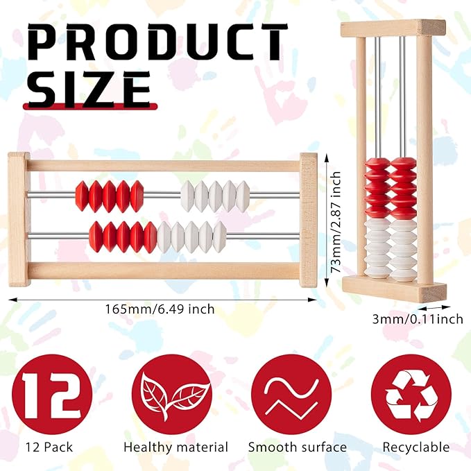 12 Pcs Mini 20-Bead Wooden Rekenrek Abacus, Abacus for Kids Math, Math Counters Manipulatives Counting Rack for Kids Educational Toys Elementary Toddlers Preschool Learning
