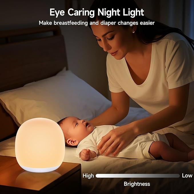 Baby Night Light, Nursery Night Lamp with 8 RGB Colors Changing, 1h Timer, Rechargeable & Touch Control, Soft BPA Free Portable Dimmable Night Lamp for Kids Room Breastfeeding