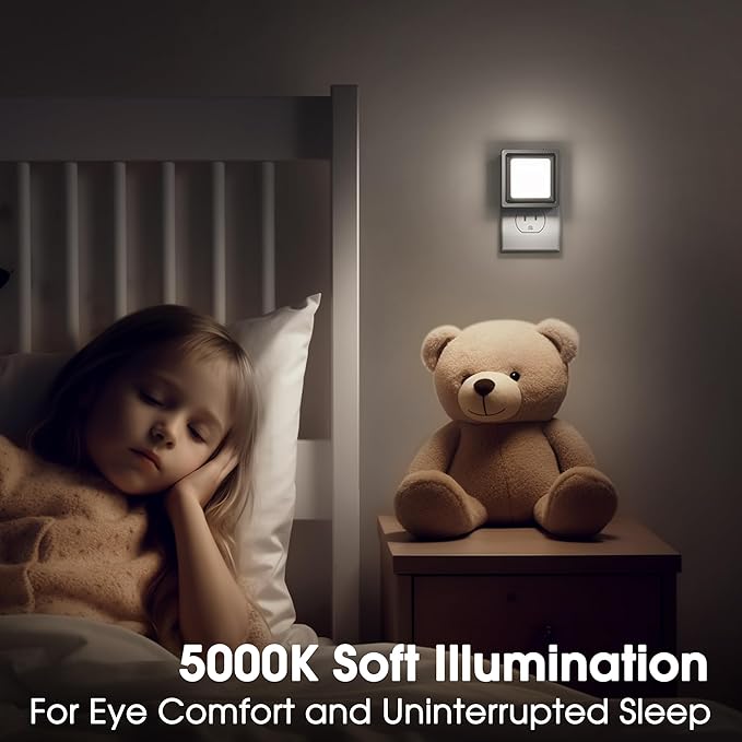 Briignite Night Light, Night Lights Plug into Wall 2Pack, Dusk to Dawn Sensor Nightlight, Night Light for Kids, Dimmable Night Lights Daylight White 5000K, 1W, Bedroom, Bathroom Stair