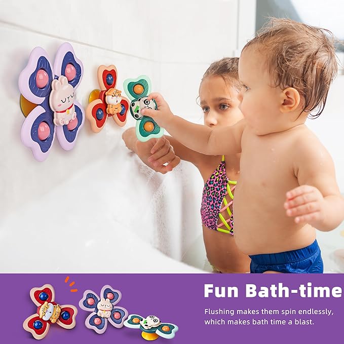 LiKee Strong Suction Cup Fidget Rotating Sensory Bath Toys for Baby 12 18 Months Airplane Car Travel Table & Window Toys for 1 2 Years Old Toddler Boys and Girls (Panda)