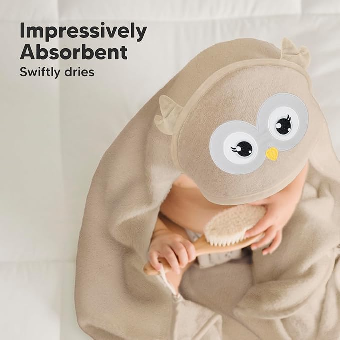 KeaBabies Hooded Baby Towel for Newborn - Viscose Derived from Bamboo Large Baby Bath Towels with Hood for Boys, Girls, Toddler, Extra Absorbent & Soft Newborn Bath Essentials (Owl, Regular)