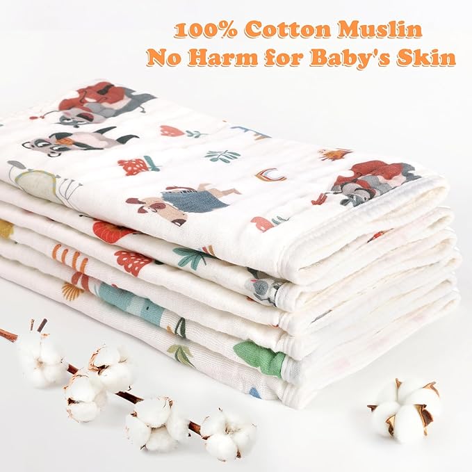 Baby Burp Cloths Muslin Washcloths 6 Pack Muslin Burp Cloths 100% Cotton Large 20''x12'' Soft 6 Layers Baby Burp Rags for Boys Girls Baby Essentials for Newborn Gift Machine Washable