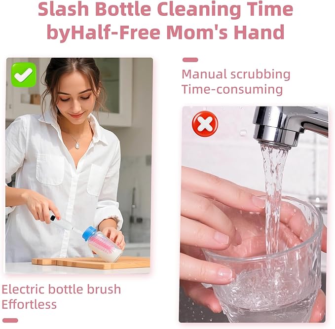 Electric Bottle Brush Cleaner,Electric Baby Bottle Brush Cleaner, Baby Bottle Washer,8 in 1Automatic Bottle Cleaner Brush Set (Pink)