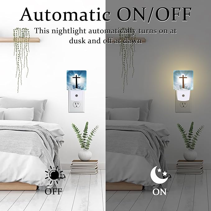 Cross and Blue Sky Night Light for Kids, Sun Cloud Heaven Night Light Plug in with Dusk to Dawn Sensor, 0.5w Energy Saving Sleep Friendly Nightlight for Hallway Stairway Kitchen Bedroom
