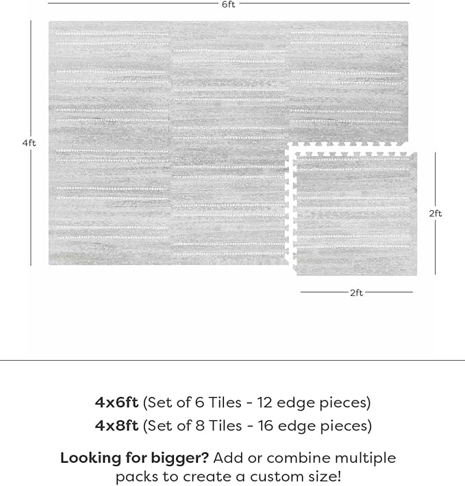 House of Noa Baby Play Mat – 4x6 Dove Aspen – Set of 6 Tiles – Cushioned EVA Foam Play Mat for Floor, Soft Interlocking Baby Crawling Mats for Hard Floors