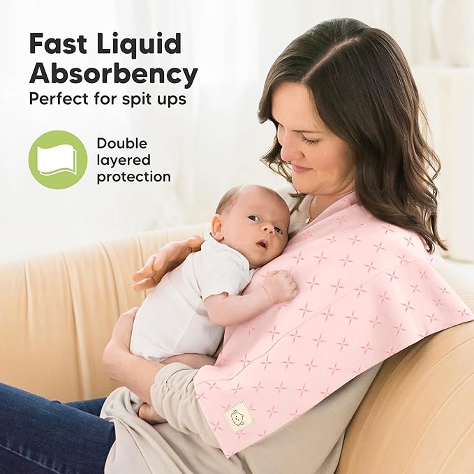 Organic Burp Cloths Baby Boy, Girl - 6-Pack Large Cotton Burping Cloths for Babies, Spit Up Rags, Super Absorbent, Ultra Soft Newborn Rag, Gender Neutral, Machine Washable, Durable (Blush)