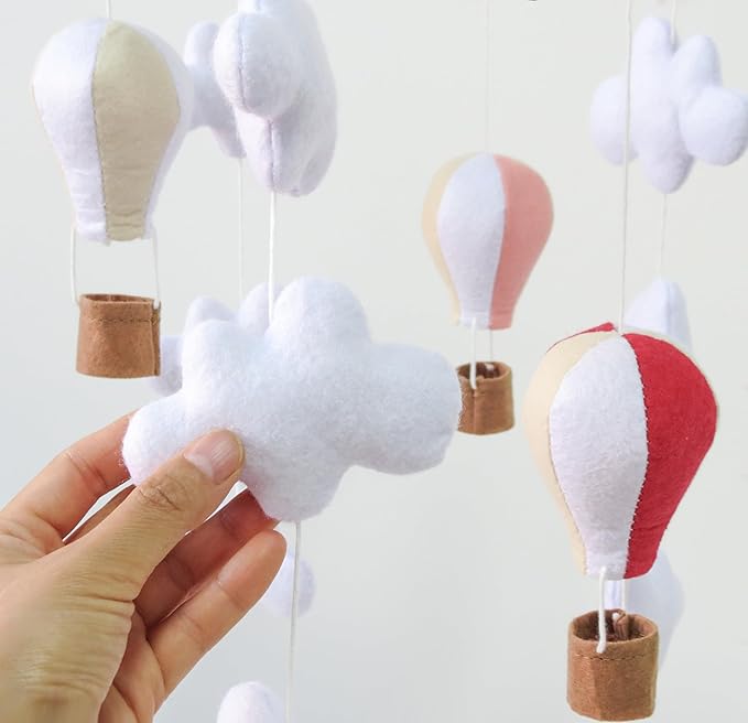 Hot Air Balloon Mobile for Crib, Pink Baby Girl Crib Mobile for Girls, Cloud Mobile for Crib, Boho Nursery Mobile for Bassinet