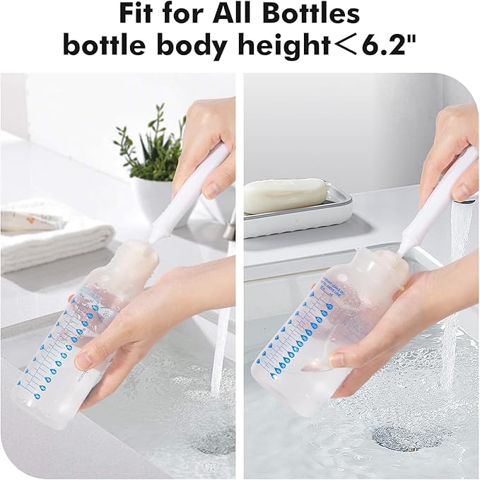 5-in-1 Baby Bottle Brush Kit, Silicone Bottle Brush for Baby Bottle and Breast Pumps, Sponge Nipple Brush with Replaceable Brush Head, Straw Brushes, Pink