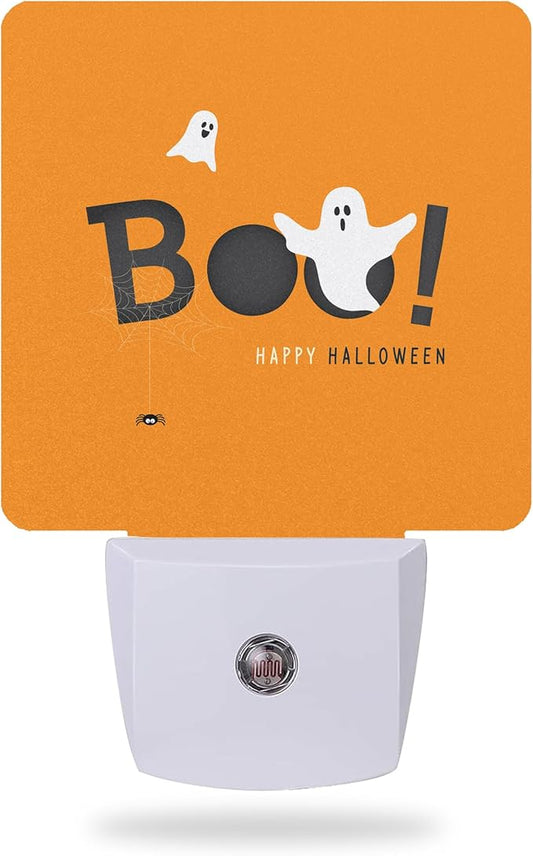 Happy Halloween Night Light,Boo! Ghost Night Lights Plug into Wall for Boys Girls Bedroom Decorative Half Round Nightlight Led Lamp 0.5W Sleep Friendly