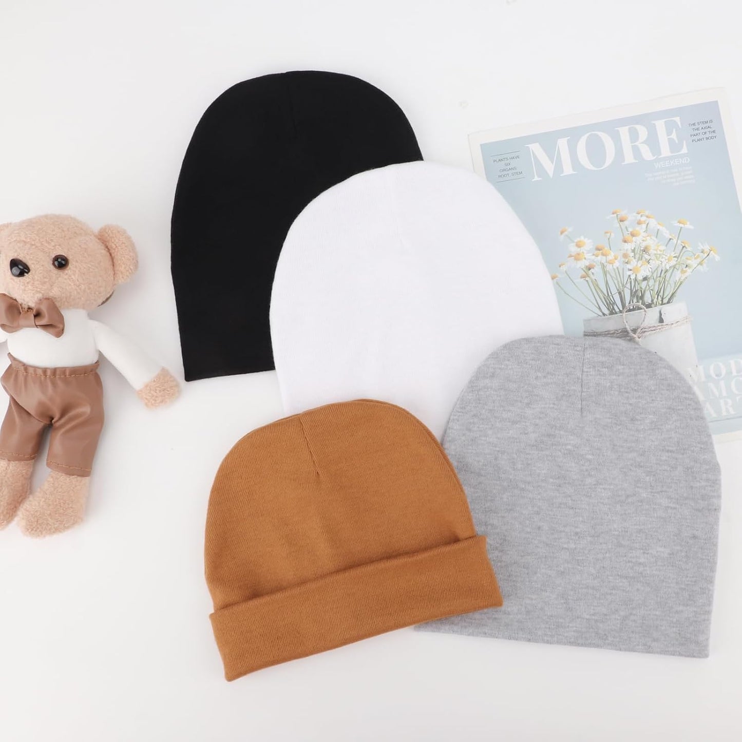 DRESHOW BQUBO 4 Pieces Baby Beanie Newborn Toddler Soft Cute Knit Hat Hospital Hats for Baby Boys Infant Cap Beanies