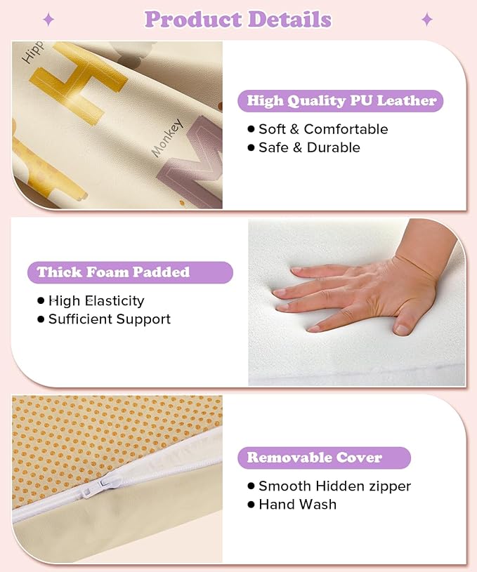 59x59Inch Baby Mat for Floor,1.2Inch Thick Foam Crawling Mat for Babies,Waterproof Floor Cushioned,Kids Playroom Playmat,Wipeable Washable Vegan Leather Padded Memory Foam Playmat for Infant