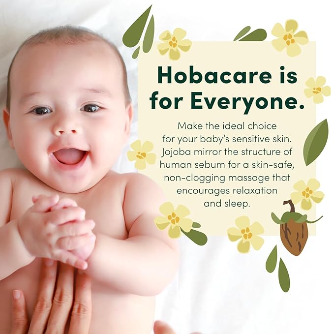 HobaCare Jojoba Baby Oil with Pump Dispenser – 100% Pure Natural Unrefined Unscented Hexane Free Cold Pressed Jojoba Oil for Baby Hair, Infant Skin, Scalp Moisturizing, Body Care Shower Gift (8.45 oz)