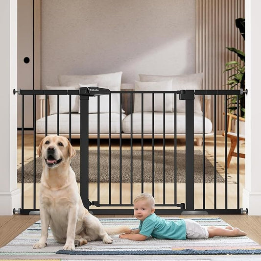 BABELIO 36" Tall Baby Gate, PressGuard P7, 29-55" Auto Close Pressure Mounted Dog Gate for Doorways & Hallway, Basics Easy Walk Thru Pet Gate, Extra Wide Metal Child Gate, Black