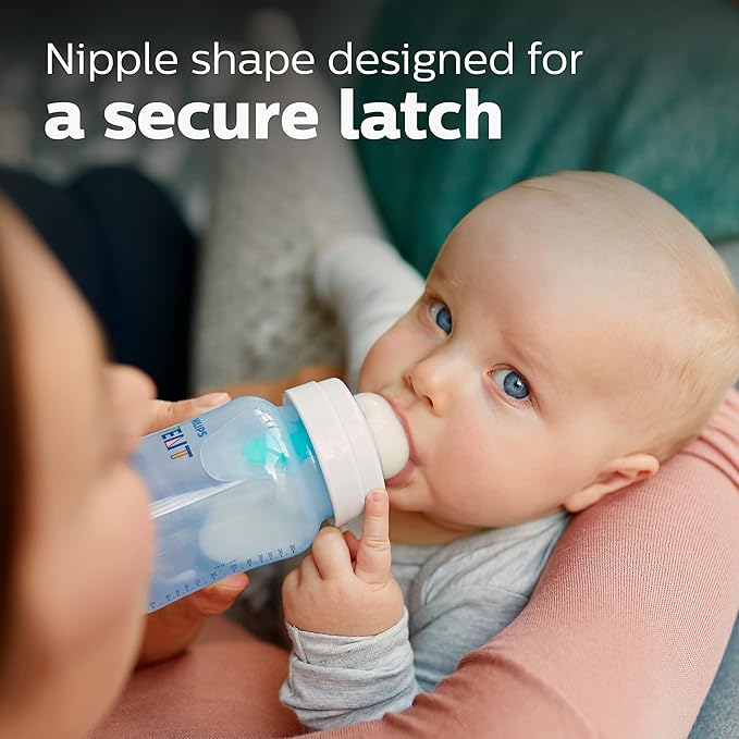 Philips Avent Anti-Colic Bottle with AirFree Vent, 9oz, with Flow 2 Nipples, 1m+, 4pk, Blue, SCY703/24 (Pack of 6)