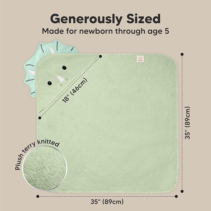 KeaBabies Hooded Baby Towel for Newborn - Viscose Derived from Bamboo Large Baby Bath Towels with Hood for Boys, Girls, Toddler, Extra Absorbent & Soft Newborn Bath Essentials (Triceratops, Regular)