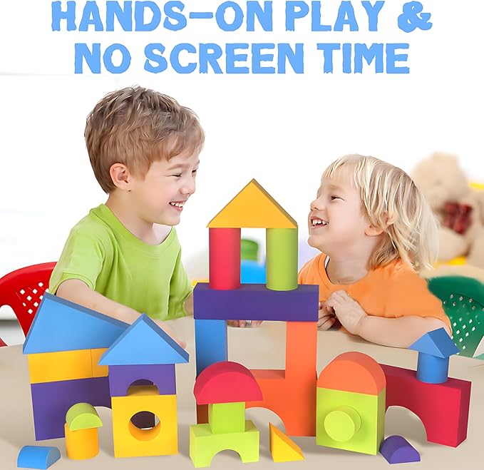 Migargle 36 Pieces Large Foam Building Blocks for Toddlers, EVA Soft Stacking Blocks, Baby Bath Foam Toy Set, Early Learning Construction Toys & Gifts for Kids, Boys & Girls