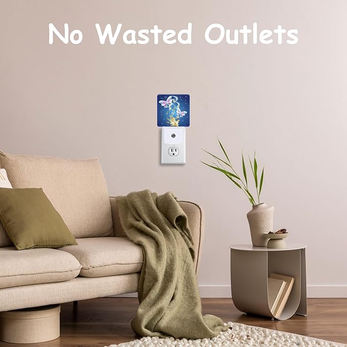 Glowing Butterflies and Golden Leaves Night Light Plug Wall,LED Night Lights with Dusk to Dawn Light Sensor for Women Girls Boys Room Decor,Hallway,Kitchen,Bathroom,Nursery,Stairs