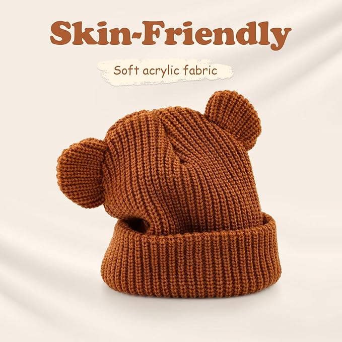 Toddler Boy Winter Hat Baby Knit Beanie Girl Warm Hats Kid Bear Ear Beanies for Cold Weather