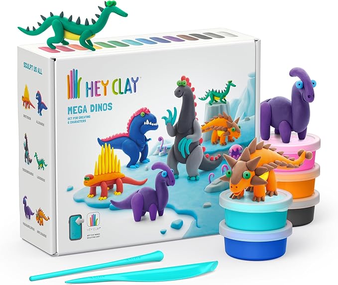 Hey Clay Mega Dinos Set - Colorful Modeling Air Dry Clay for Kids - Air Dry Clay Kit 15 Cans with Fun Interactive App