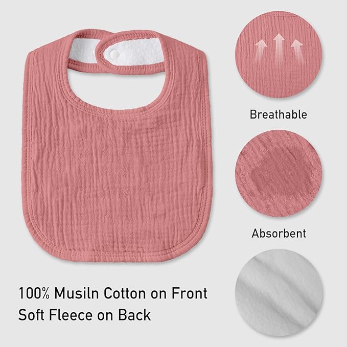 Muslin Baby Drool Bibs for Unisex Boys Girls, 6 Pack Soft Cotton Baby Bib for Teething Drooling, Essentials Shower Gift (6, Pink)