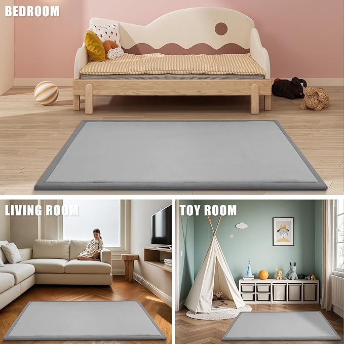 Thick Play Mat for Baby, 50 X 50x 1.3" Memory Foam Playpen Mat,Ultra Soft Tummy Time Mat with Non-Slip Backing, Baby Crawling Mat Child Nursery Rug for Infant, Toddlers, Kids (Light Gray)
