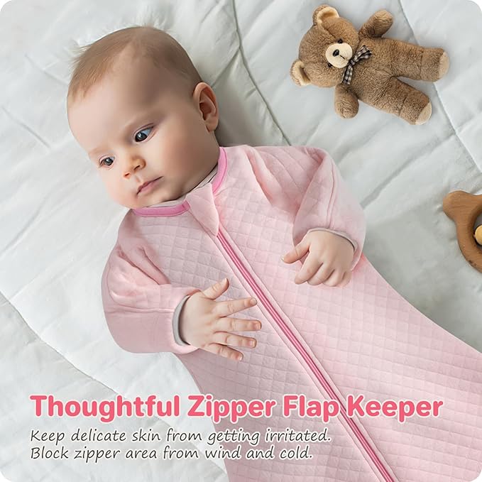 Easy Transition Baby Sleep Sack with Sleeves Soft Cotton Warm 3-6 Months 1.5 Tog, Sleeping Sack Soft Comfortable Wearable Blanket 2-Way Zipper, Sleeping Bag Sleep Sack Unisex Newborn Babies Girl Boy