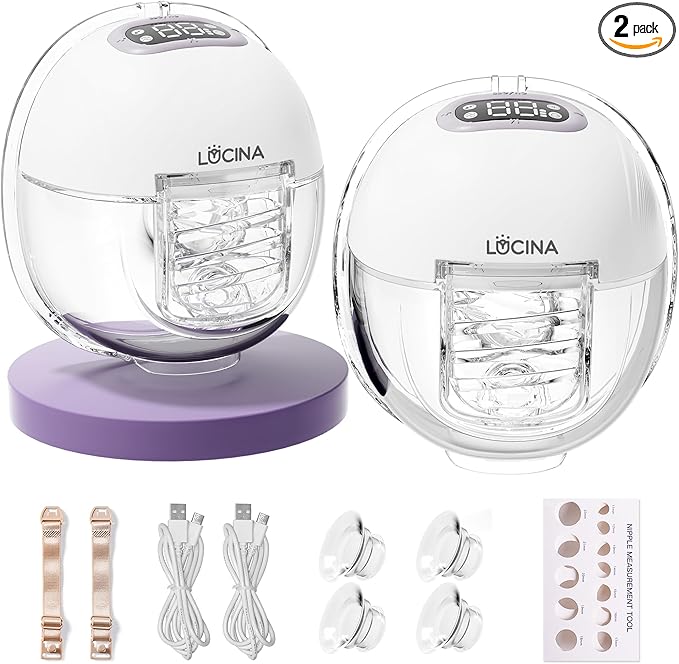 Lucina Breast Pump Hands Free, Wearable Breastfeeding Pump with 4 Modes & 9 Levels, Portable Electric Breast Pump, Strong Suction, Discreet & Smart Display, 19/21/24mm Insert/Flange, 2 Pack