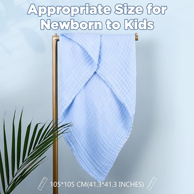 MUKIN Baby Bath Towels, Super Soft Cotton Receiving Blanket for Baby's Delicate Skin,2Pack Swaddle Blanket for Newborns Toddlers Boy Girl,Baby Registry as Shower (White+Blue)