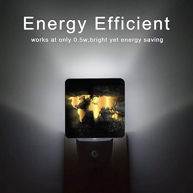 Golden World Map Night Light,Nautical Theme Night Lights Plug into Wall Led Night for Boys Girls Gifts, Dusk to Dawn Sensor Nightlight 0.5W Sleep Friendly