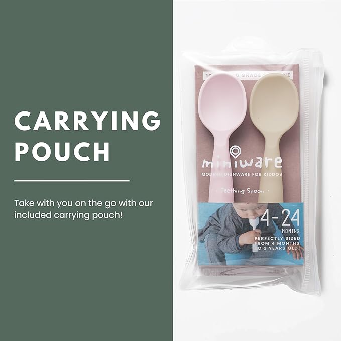 Miniware Silicone Baby Spoon for Training - BPA Free Baby Utensils - Baby Spoons Self Feeding 6 Months | 100% Food Grade Silicone - Modern & Dishwasher Safe | Dishwasher Safe (Cotton Candy and Oat)