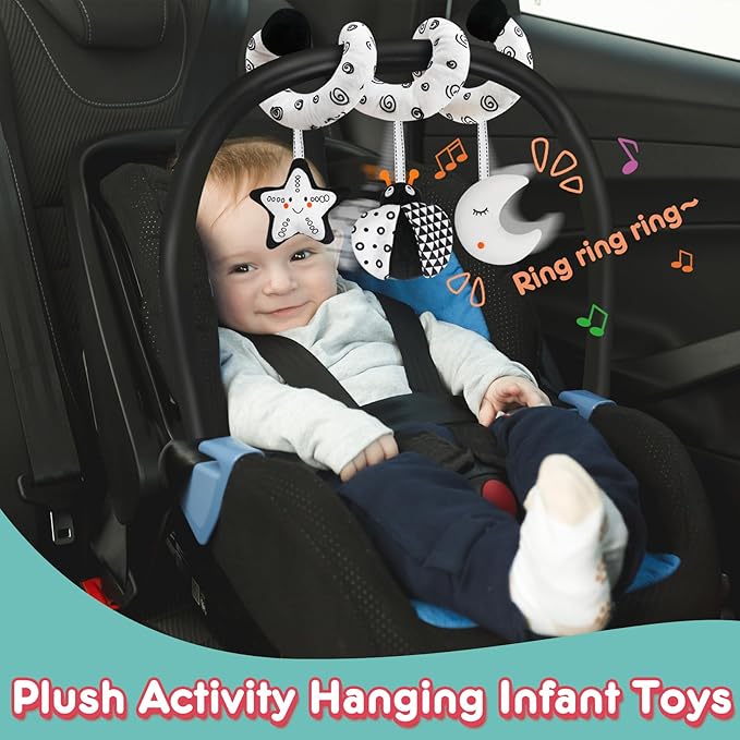 Baby Spiral Hanging Stroller and Car Seat Toys Black and White High Contrast Sensory Toy Newborn Plush Activity Toys Party Favors Quality Gifts for Baby Shower -Bug