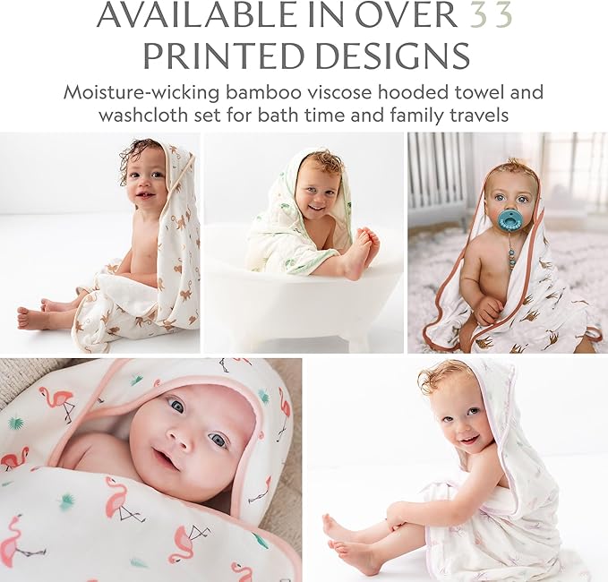 Bamboo Viscose Baby Hooded Towel & Washcloth Set for Babies and Toddlers, Soft & Absorbent, 70% Viscose from Bamboo, 30% Cotton Muslin - Imported (Cow)