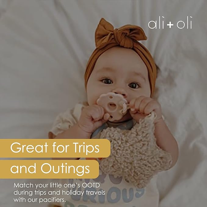 Ali+Oli Pacifier for Baby (2-pk) Set Original Round (Oat-Coco) Concaved Shield Newborn Pacifiers, BPA-Free Silicone Baby Pacifier Set, Baby Binkies, Chupones para Bebes