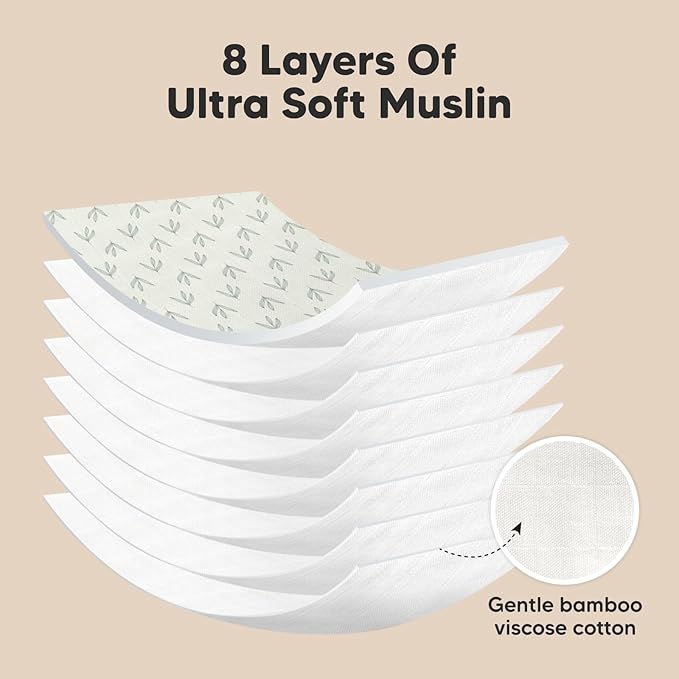 5-Pack Muslin Burp Cloths Baby Boy, Girl - Very Absorbent Baby Burp Cloth Rags, 8-Layers Viscose Derived from Bamboo Cotton Muslin Towel, Super Soft Spit Up Rags, No Shrink Washcloths (Fleur)