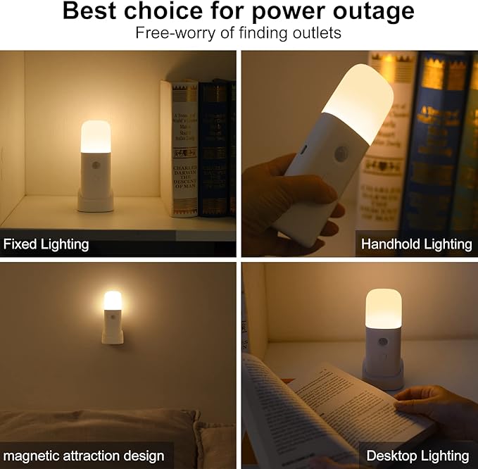 Motion Sensor Night Light Indoor, 2000mAh Battery Operated Lights, Cordless Table Lamps for Kids, 5 Stages Dimmable LED Nursery Night Lights for Bedroom, Bathroom, Hallway