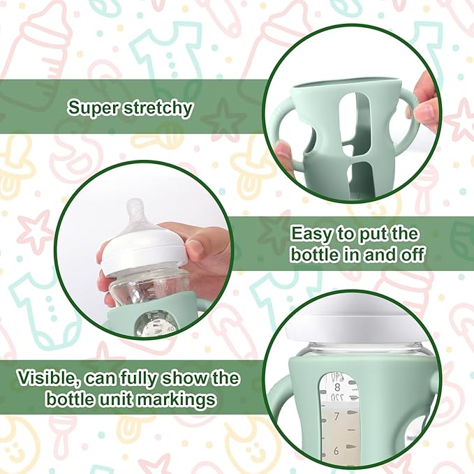 Juome Silicone Sleeves with Handles for Avent Natural Glass Baby Bottle - 3 Pack Anti Breakage Baby Bottles Holder, Compatible with Philips Avent Anti Colic Baby Bottles 8 oz