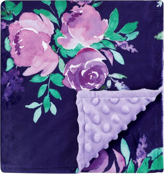 TANOFAR Minky Baby Blankets, Soft Toddler Blanket for Boys Girls, Dotted Backing, Double Layer Crib Receiving Blanket, for Nursery/Stroller/Toddler Bed/Carseat, 30 x 40 Inch, Purple Floral