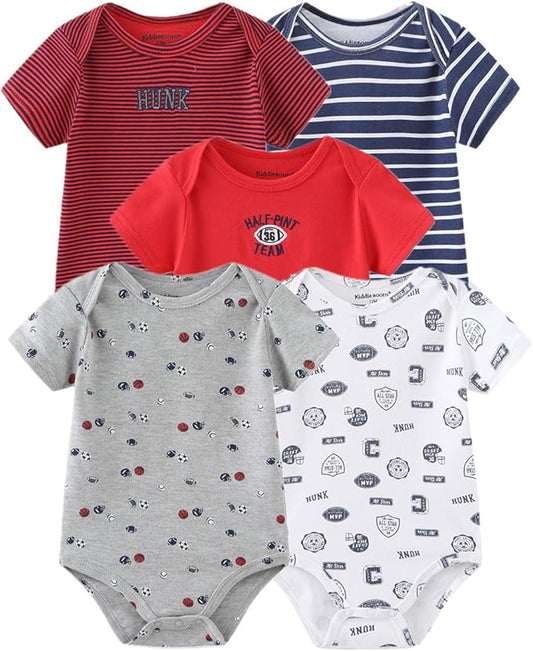Kiddiezoom Newborn Baby Unisex Cotton One-Piece Bodysuits Baby Gift 5-Pack Baby Clothes