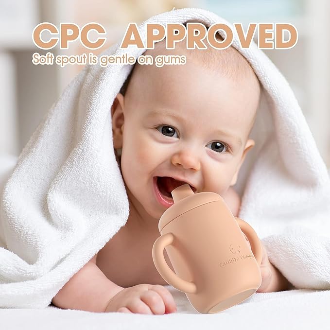 Cuddle Campus Sippy Cups 7OZ, [4 in 1] Baby Cups, Shatterproof Silicone Straw Cup,Open Cup for 6M, 6M+,6-12 Months,1/1+ Year Old Baby,Toddler
