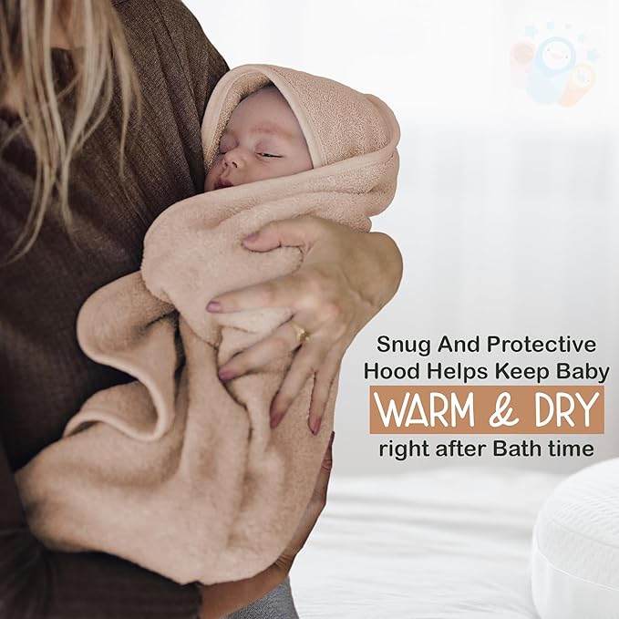 Organic Cotton Plush Woven Hooded Baby Towels, 31x31 Inches, Plush Bath Towels with Hood for Newborns and Kids, Girls & Boys (Blush, 31.4" L x 31.4" W)