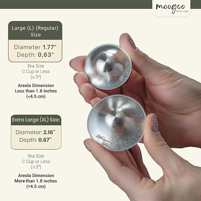 MoogCo The Original Silver Nursing Cups - Nipple Shields for Breastfeeding Newborn - 999k Nipple Cups - Nipple Shield for Nursing Newborn - Silver Nipple Covers for Breastfeeding (Tri-Laminate Silver)